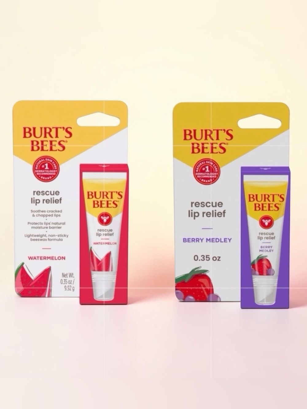 Burts Bees Rescue Lip Relief Balm Watermelon & Berry Medley Bundle